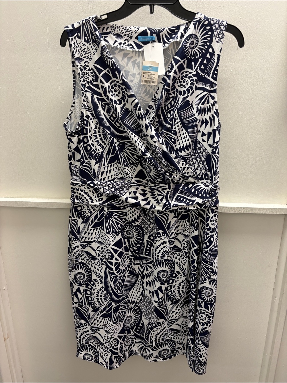 Navy & White Sleeveless Wrap-Effect Printed Dress- NWT